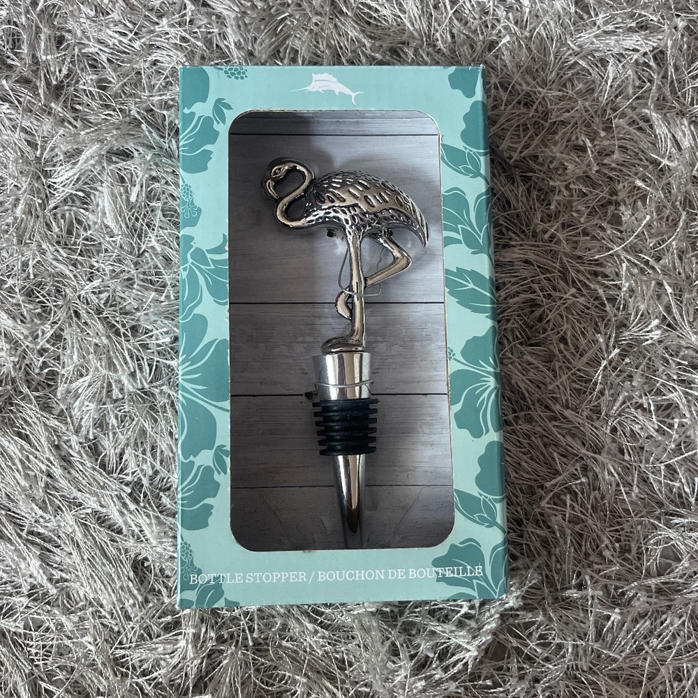 NWT Tommy Bahama Silver Flamingo Bottle / Wine Stopper